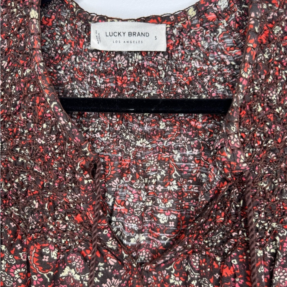 Lucky Brand Printed Smocked Peasant Blouse womens S cottagecore boho western - Picture 3 of 8